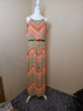 City Studio Womens Orange and Green Chevron Halter Style Maxi Sun Dress