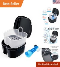 Versatile Black Denture Soaking Container with Detachable Basket - Compact Size
