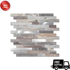 Peel and Stick Wood Metal Tile Backsplash, 20 Sheets Light Wood