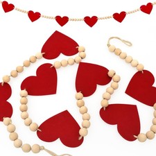 Valentine's Day Heart Decorations, Felt Hearts Wood Bead Garland Banner for V...