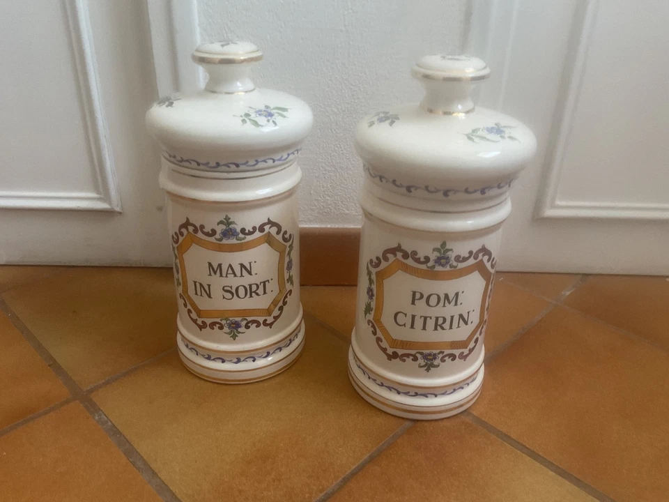 Paire de Pots a Pharmacie 19 ème en Porcelaine h 29cm l 13 cm - Photo 3/3
