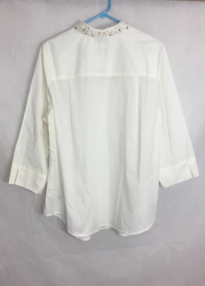 Camisa para mujer Joan Rivers 1X túnica blanca con estrás tachonada adornada  Foto 3 de 4