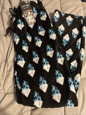 Ed Hardy Pants Adult Small S Black Blue Flame Diamond Fleece Pajama Lounge NWT