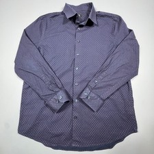 Express Extra Slim Fit Navy Geometric Long Sleeve Button Down Shirt Men Large