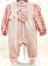 ensemble 2 pièces grenouillère rose ss manches velours haut rose fleurs 0 à 9ms