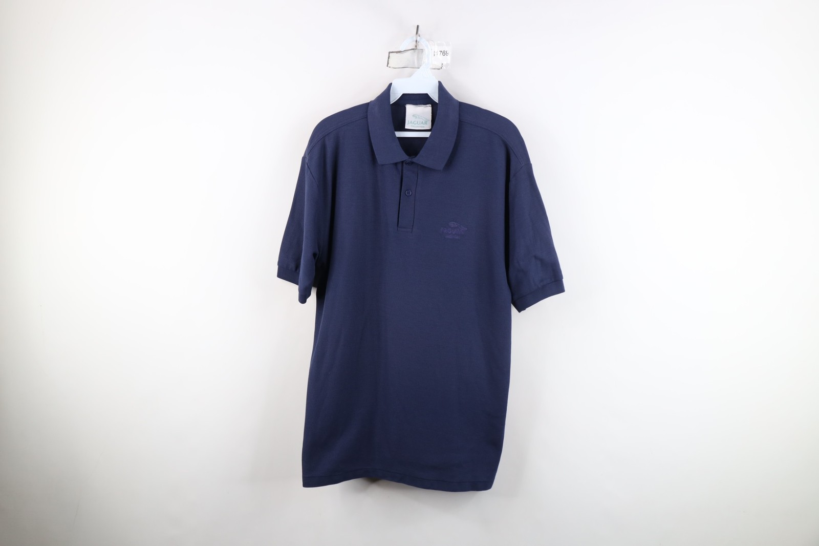 Vintage 90s Jaguar Car Mens Medium Spell Out Sun Faded Golf Polo Shirt Blue