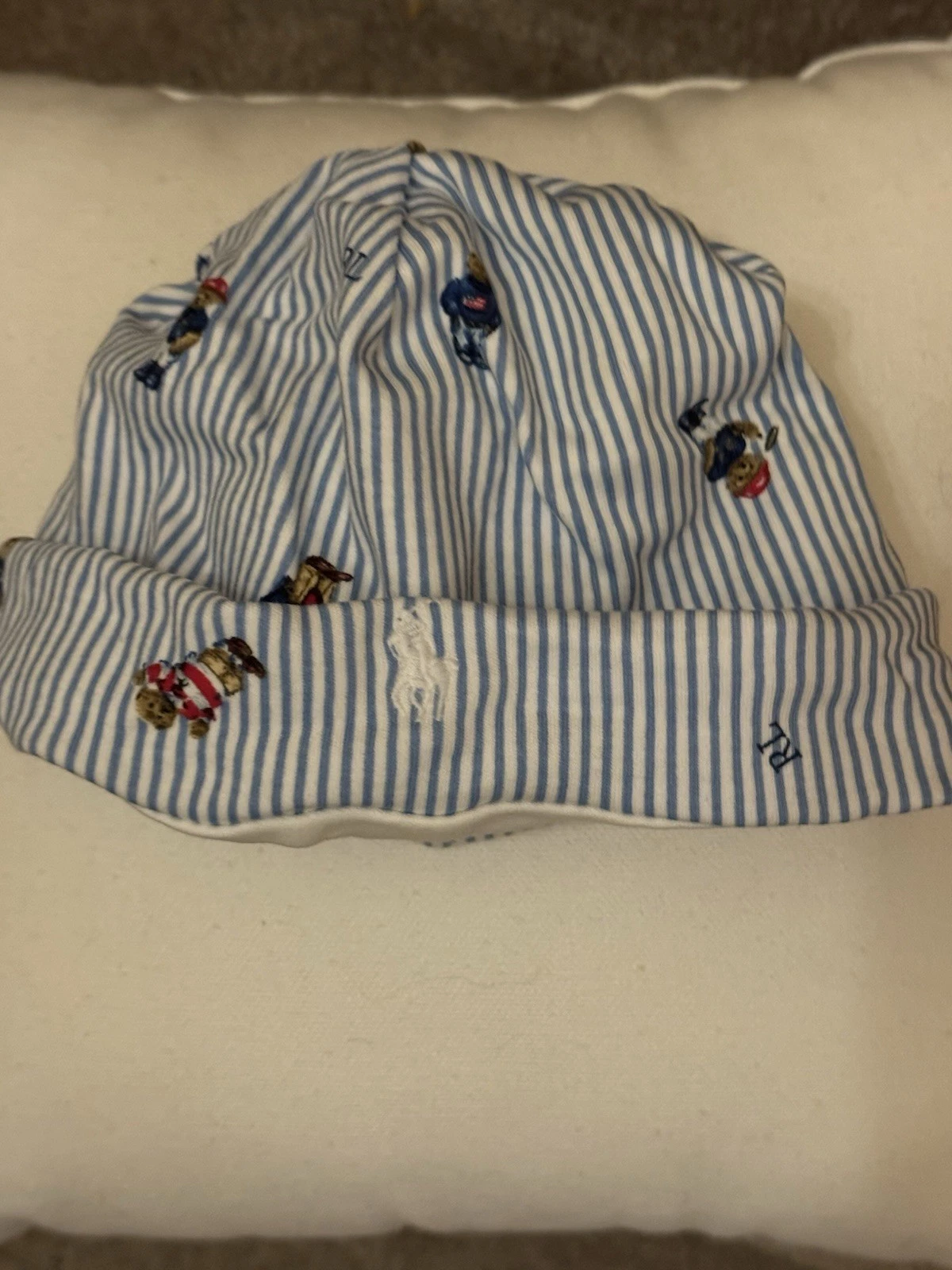 Ralph Lauren Baby Beanie With Teddy Bear Motif-NWT