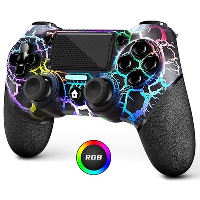 AceGamer Wireless Controller for PS4 Black Crack Custom Design W RGB Light NEW