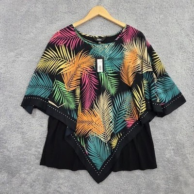 Slim Factor by Investments Women's Large Mia Poncho Top Colorful Tropical NWT