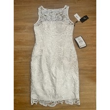 Adriana Papell White Lace Sheath Dress NWT Knee Length Cocktail Party Elegant sm