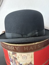 Bowler Fedora Hat BergFifth Ave Kasmir Finish Felt Black Size 7 w/satin lining