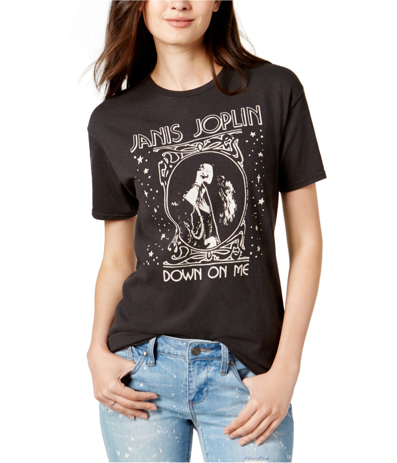 Junk Food Womens Janis Joplin Graphic T-Shirt, Black, M/L