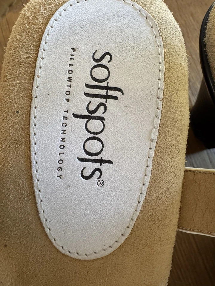 Softspots Womens Slingback Sandals 9.5 WIDE White Leather Buckle Mid Heel - Image 2 of 4