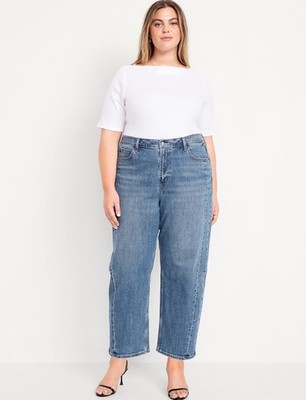 NWT Old Navy Women's Barrel Leg High Rise Jeans 30 Plus Size 4X Blue