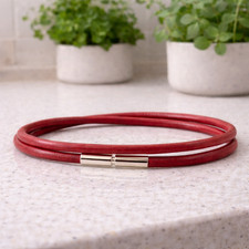 Herren / Damen Rotes Leder Armband &ndash; Doppel 3mm Griechische Cord-Sterling Silber