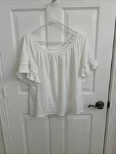 Max Studio White Shirt  Top Bohemian Cottage Peasant Flow Size XL