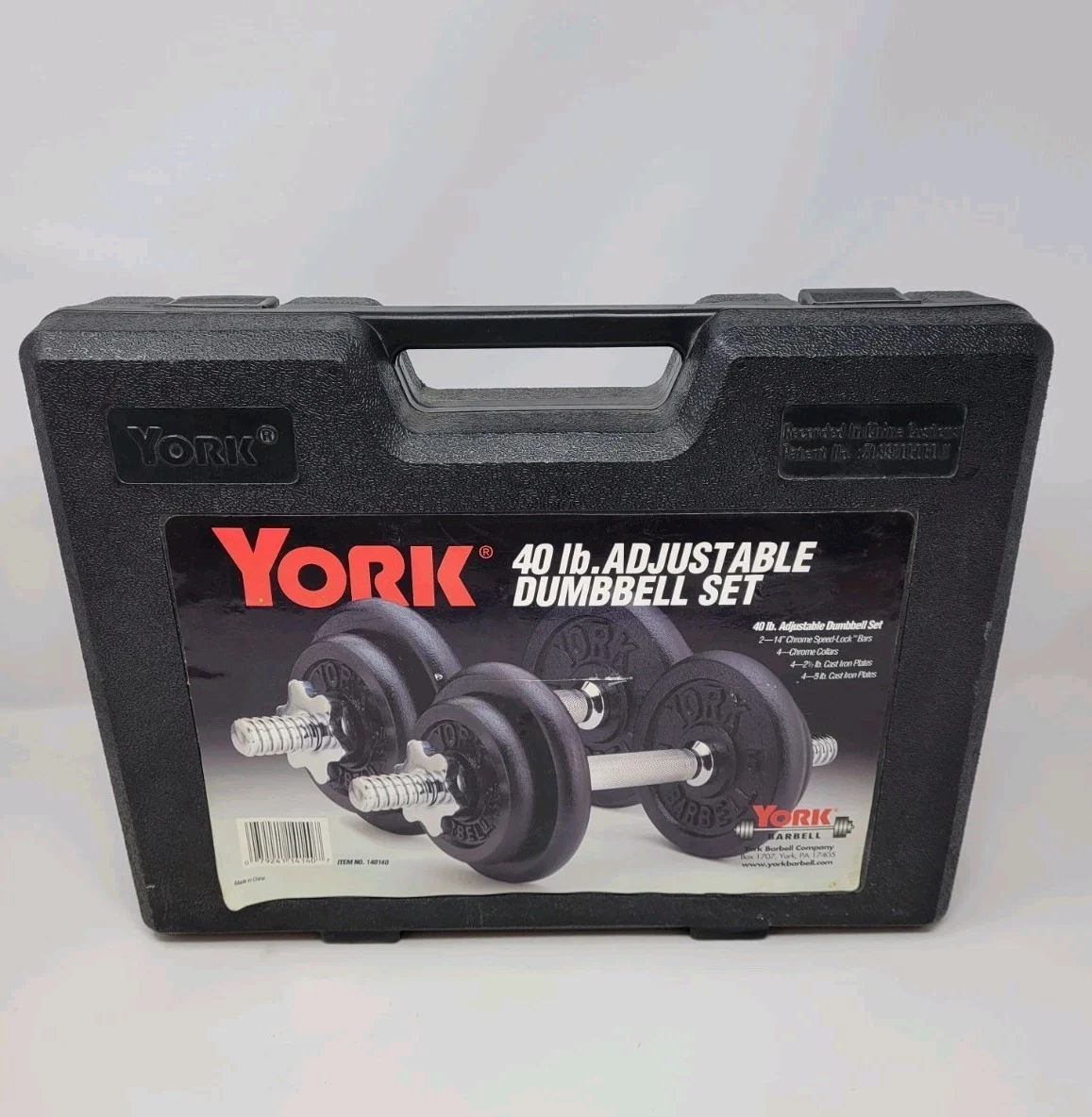 VINTAGE YORK ADJUSTABLE CAST IRON DUMBBELLS 40 LB WEIGHT SET CARRYING CASE READ