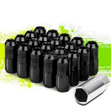 JDM ALUMINUM BLACK M12X1.25 20MM OD CLOSED-END 50MM LUG NUTS 20PCS/SET+ADAPTER