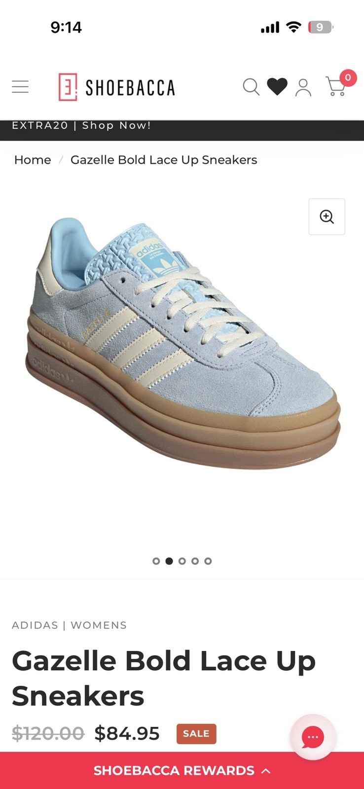 adidas Gazelle Bold Light Blue Cream Gum Lace Up Suede Women