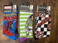 Lot 3 Stocking Stuffer Novelty Crew Socks Size 9-13 Buzz Cars Spider-Man Unisex