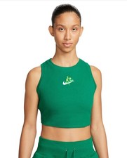 Nike Women's Sportswear Essential Cropped Ribbed Pullover Tank Top Green NWT