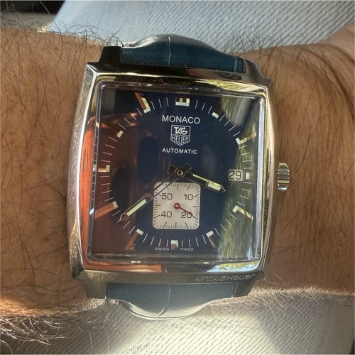TAG Heuer Monaco Automatic Blue Dial Square Steel Watch Blue L...