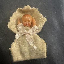 Vintage Italian Made Dollhouse Doll Wrapped In Blank Tiny Sleepy Eyes