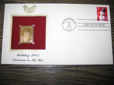 2002 Holiday Snowman IN TOP HAT Gold GOLDEN Cover FDC replica STAMP
