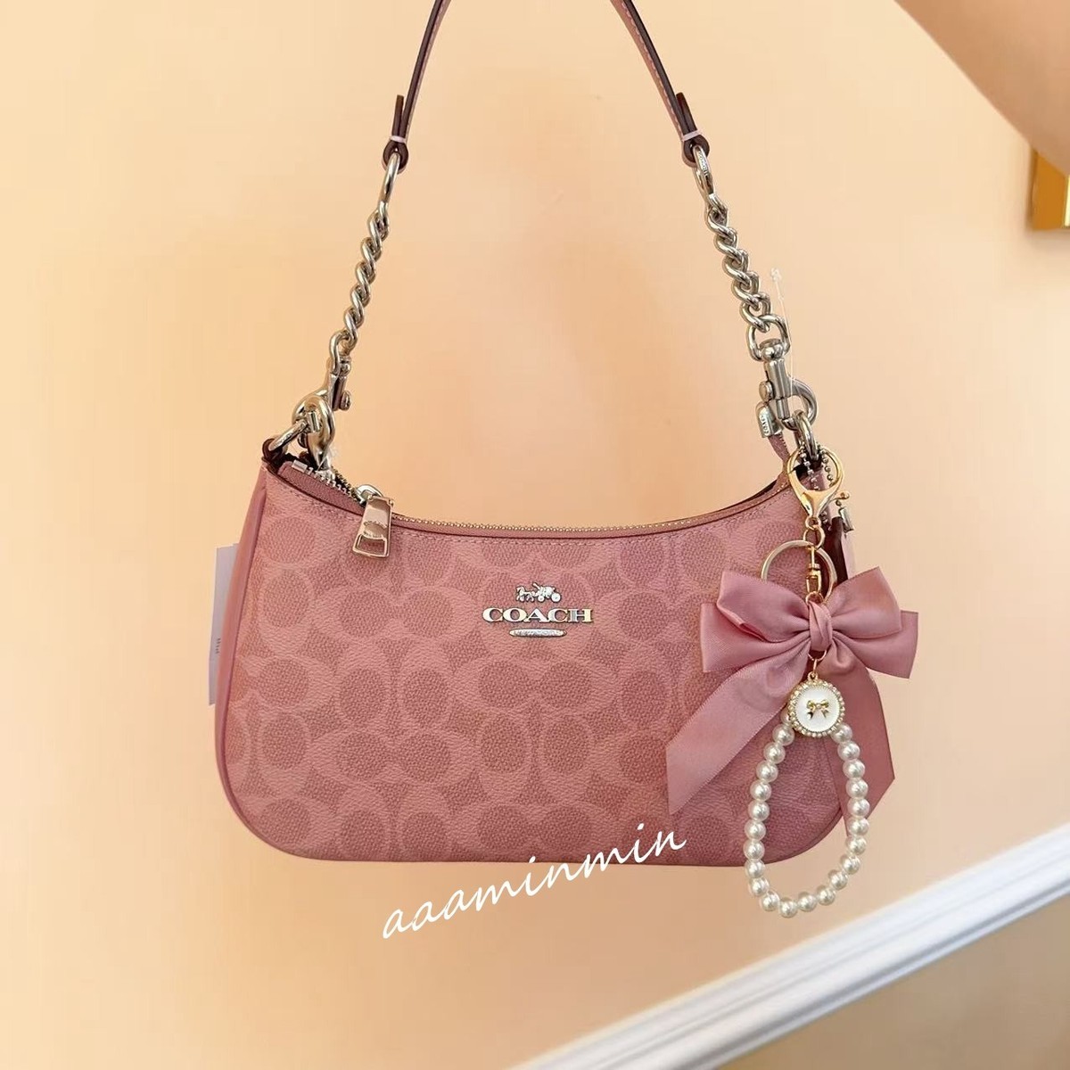 NWT COACH Teri Shoulder Bag In Signature Canvas CV933 Dusty Pink