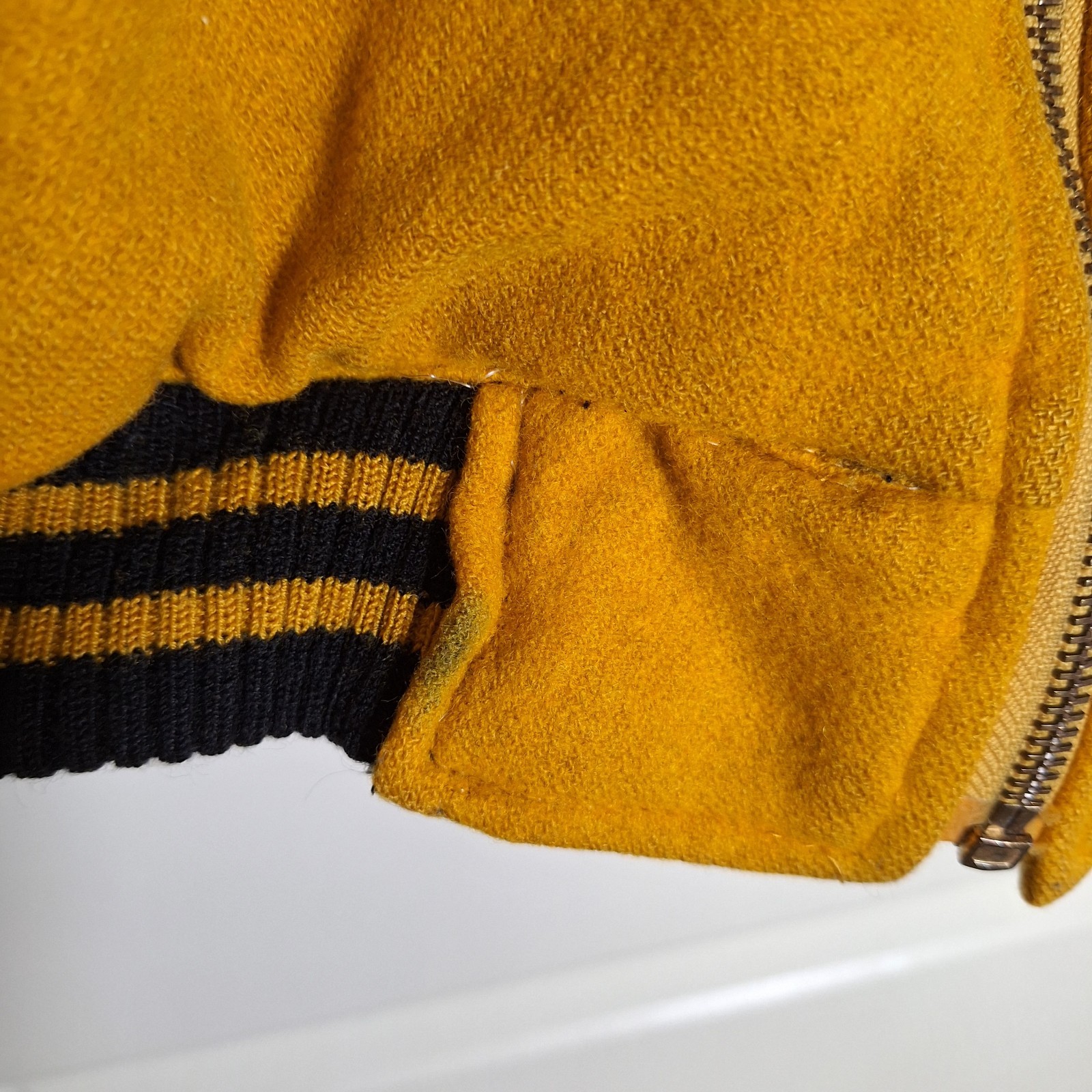 Reebok's 80's Tennis Open Varsity Jacket Leather Sleeves Wool Yellow VTG image 9