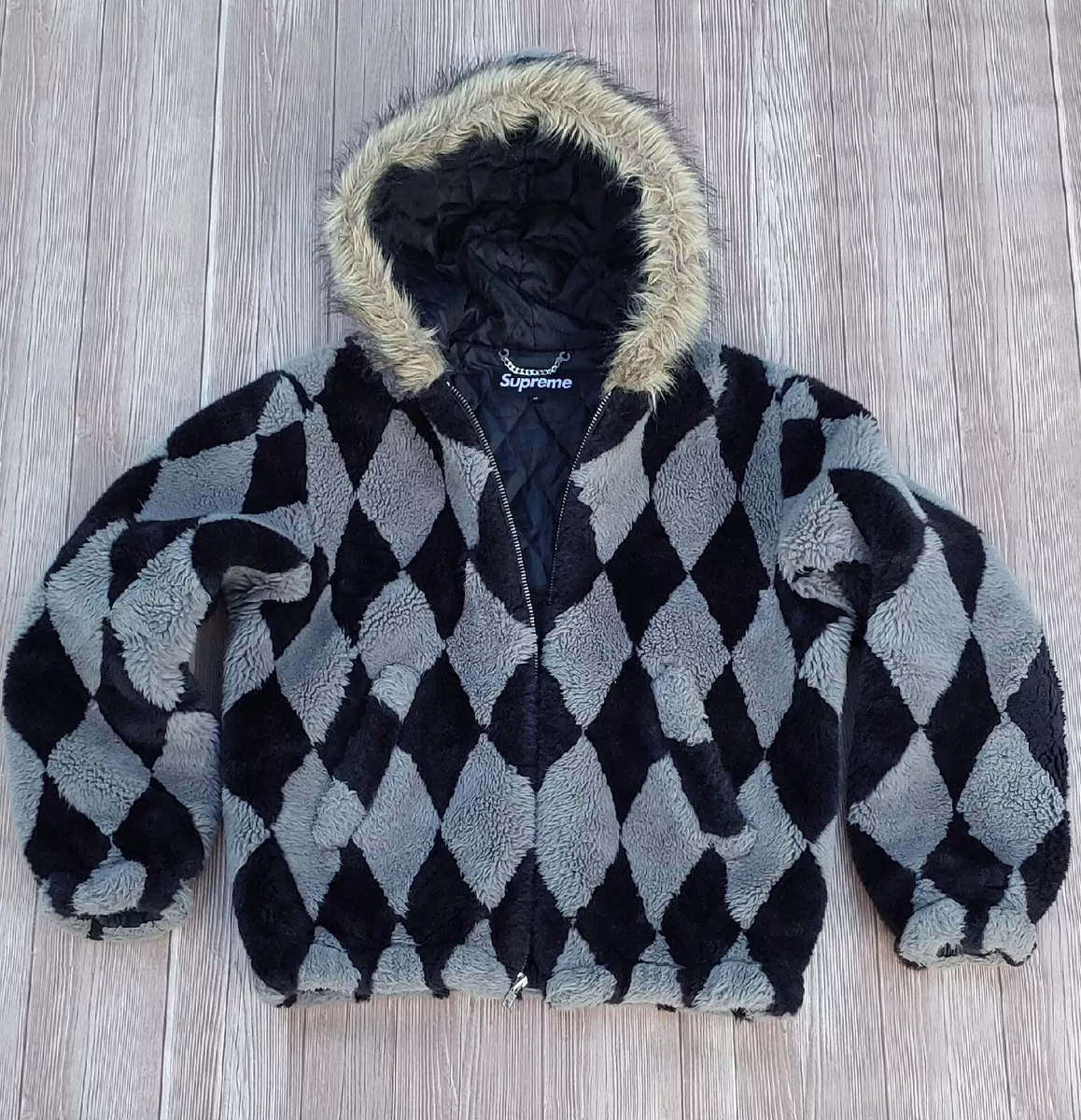 L Supreme Diamond Faux Fur Jacket