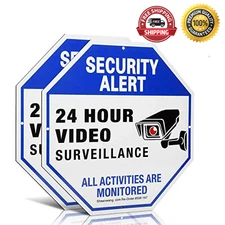 2-Pack Security Camera Sign Video Surveillance Signs Outdoor UV Printed 40 Mil