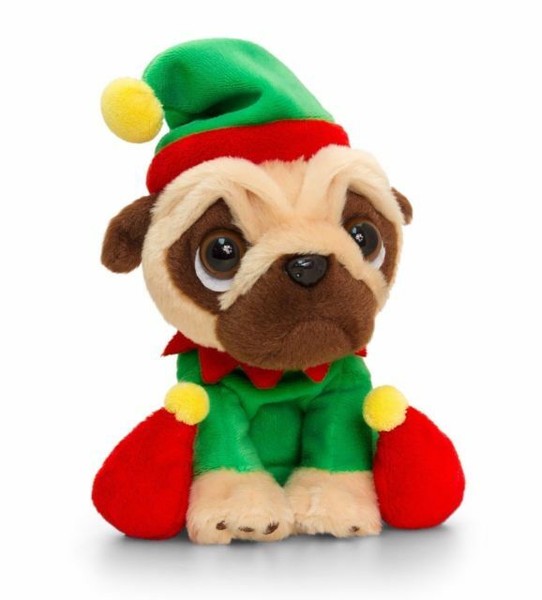 Keel Toys Pugsley Dog Pug in Christmas Santa Outfit 20cm Soft Toy for