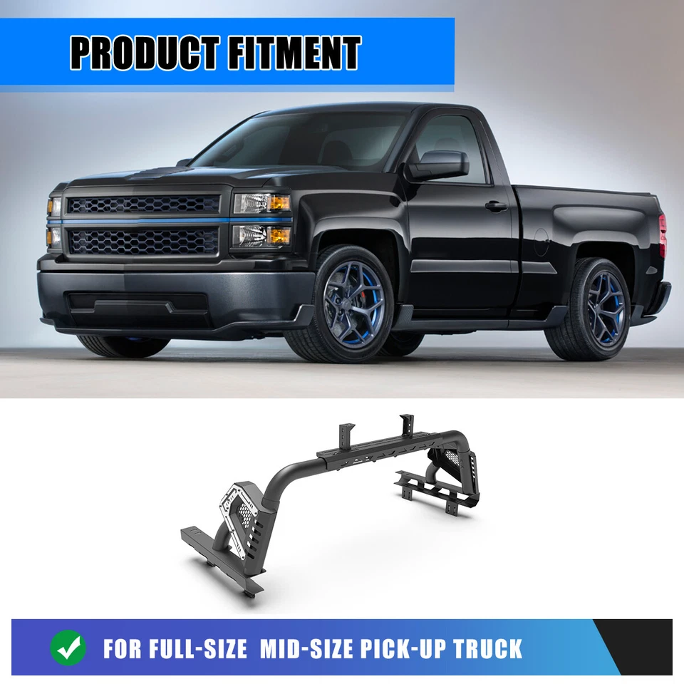 Adjustable Front Bed Rack Roll Bar For 1997-2025 Ford F150 2019-2025 Ford Ranger - Image 3 of 4