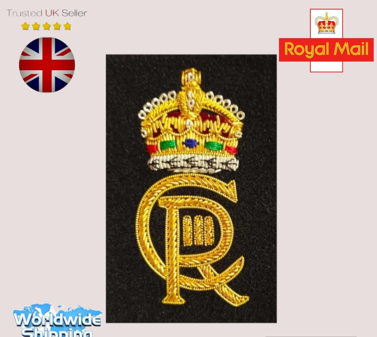 King Charles's new royal patch Embroidered Bullion Wire C III R Badges British.