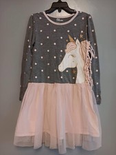 Epic Threads, Girls Unicorn Dress, size 6X, Fringe detail on seam, cotton/poly