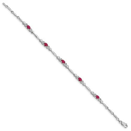 10k White Fine Gold Natural Red Ruby July Birthstone Diamond Tennis Bracelet - Image 2 of 3