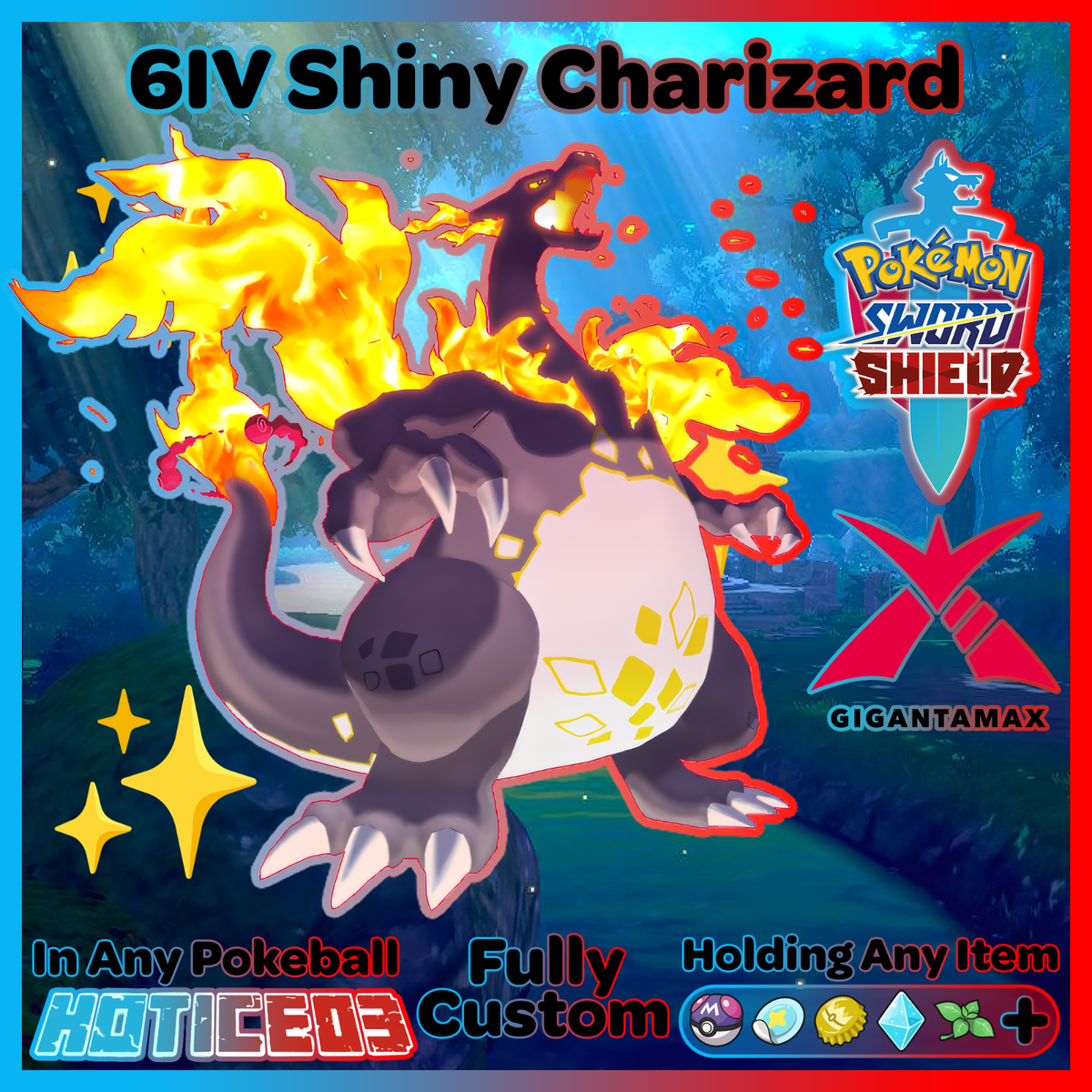 Shiny CHARIZARD 6IV Gigantamax Pokemon Sword&Shield Fast GMAX lv100  Fast