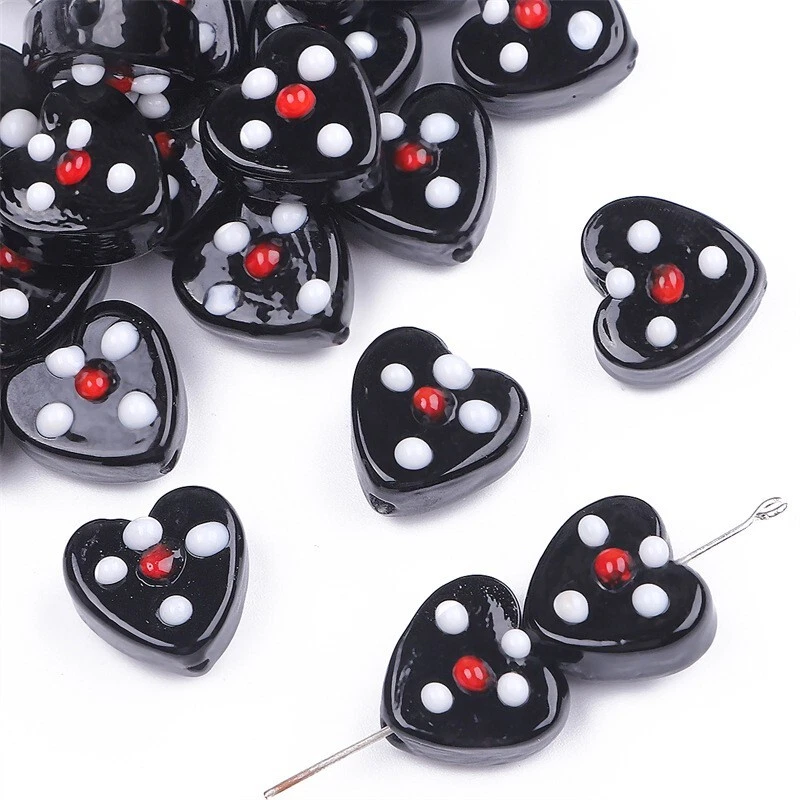 10Pcs Multicolor Handmade Heart Lampwork Beads Spacer Crafts Jewelry Making 15mm - Image 4 of 4