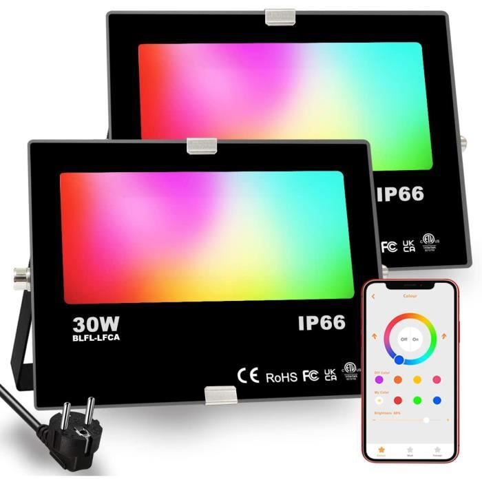 Projecteur LED RGBW pilotable par application avec 20 modes d'effets et 16 millions de nuances