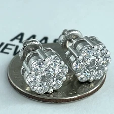 925 STERLING SILVER ICY BLING CUBIC ZIRCONIA CLUSTER 9.9 mm  AROUND EARRING