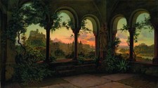 Landscape painting plants architecture sunset georg Custom Gaming Mat Desk
