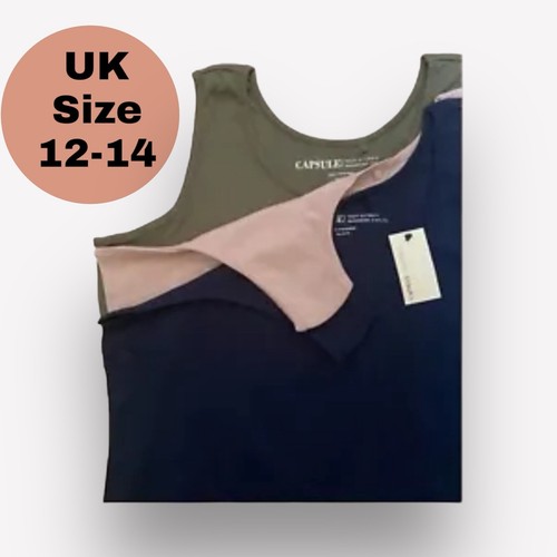 Ladies Vest Tops Pack of 3 Size 1214 Cotton Plain Stretch Navy Pink