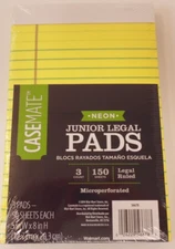 8"x5" Junior Legal Pads 3 count 50 Sheets Each Legal Ruled NEON YELLOW paper