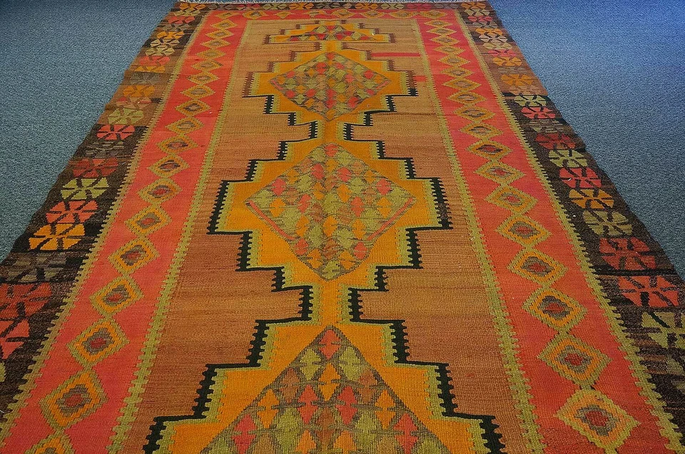 5x13 Rug Vintage Wool Hand Knotted Turkish Kilim Rug Area Rugs 5'2" x 13'3" - Image 4 of 4