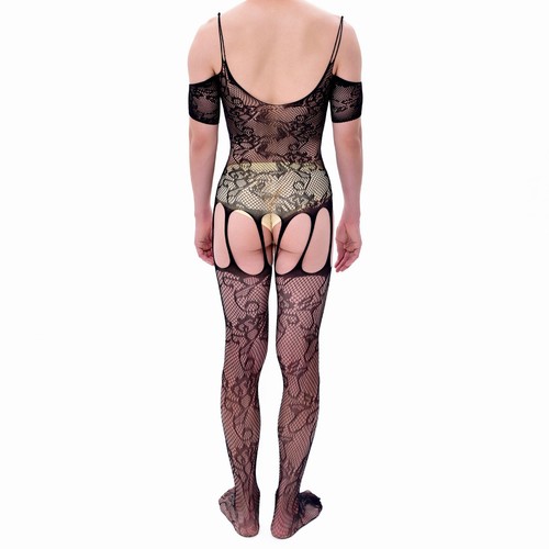 Men Lace Jumpsuit Sexy Corset See-through One-Piece Bodysuit Bra Underwear Sissy - Picture 6 of 10