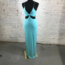 ALICE + OLIVIA Dress Womens 8 Havana Aqua Blue Stretch Jersey Cut-Out Maxi