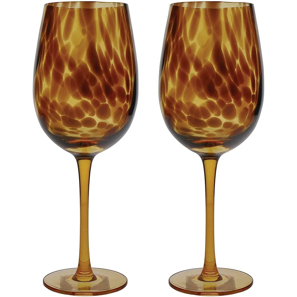 Set Of 2 Traditional Stemmed Bordeaux Tortoise Shell Design Wine 450ml Glasses