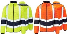 Mens Hi Vis Visibility Two Tone Puffer Jacket Water Resistant Warm & Lightweight