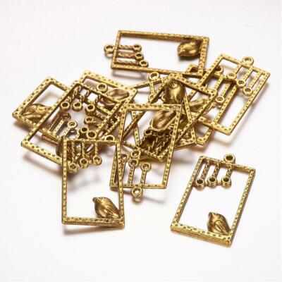 20 Bulk Bird Charms Antiqued Gold Chandelier Findings Animal Pendants Rectangle